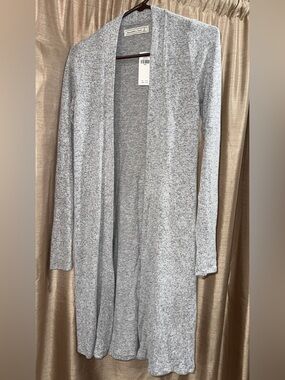 NWT ABERCROMBIE & FITCH Heather Gray Open-Front Long Cardigan Sweater Adult Sm